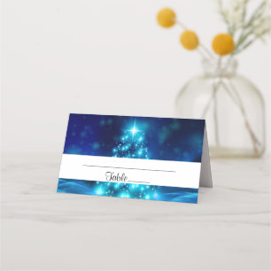 Tarjeta De Asiento Árbol de Navidad azul Guay con luces resplandecien