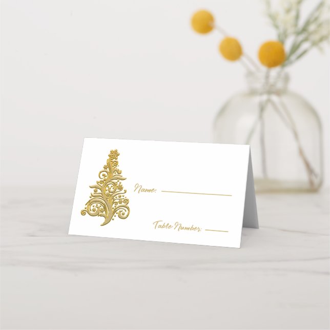 Tarjeta De Asiento Árbol de Navidad dorado (Anverso)