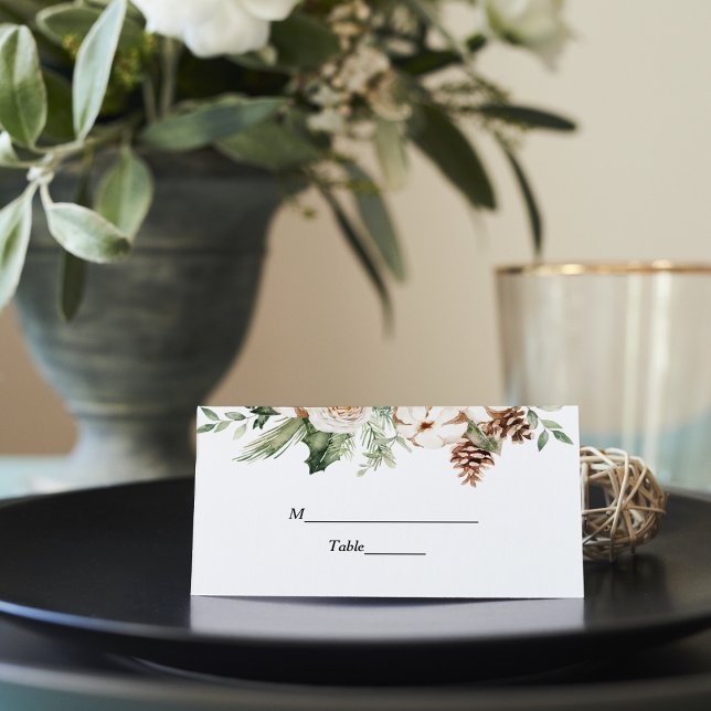 Tarjeta De Asiento Árbol de pino verde acuático y flores blancas (Subido por el creador)