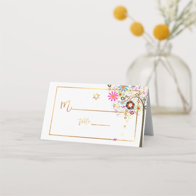 Tarjeta De Asiento Árbol de PixDezines de LIfe+Floral+Faux Gold (Anverso)