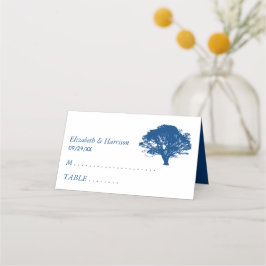 Tarjeta De Asiento Árbol de roble azul, Boda rústico y minimalista