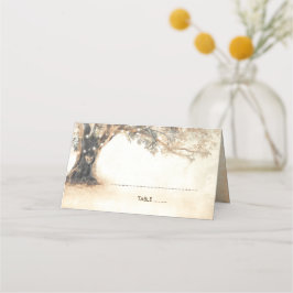 Tarjeta De Asiento Árbol de roble rústico y Boda del corazón tallado