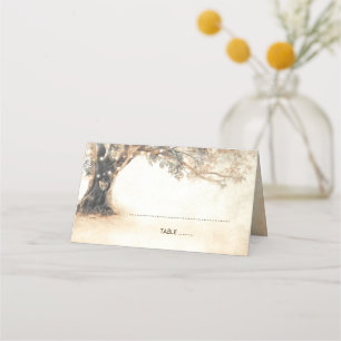 Tarjeta De Asiento Árbol de roble rústico y Boda del corazón tallado