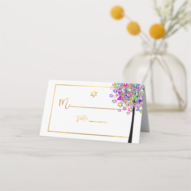 Tarjeta De Asiento Árbol PixDezines de LIfe+Rosa+Verde+Faux Gold (Anverso)