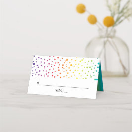 Tarjeta De Asiento Árboles de colores arcoiris y confetti boda LGBT
