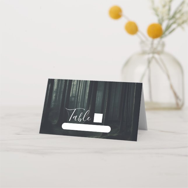 Tarjeta De Asiento Árboles forestales morales oscuros en Boda Twiligh (Anverso)