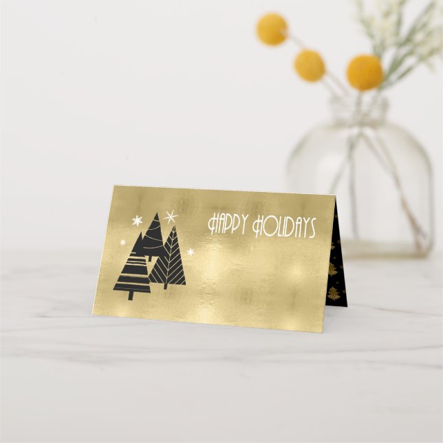 Tarjeta De Asiento Árboles navideños y copos de nieve Gold ID863 (Anverso)