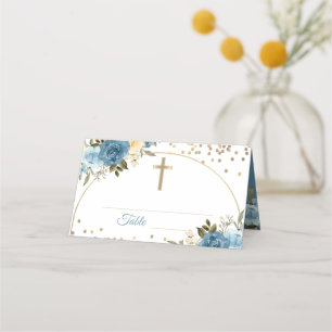 Tarjeta De Asiento Arch Gold Dusky Floral Azul Primera Santa Comunión
