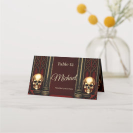 Tarjeta De Asiento Arco gótico con calaveras.