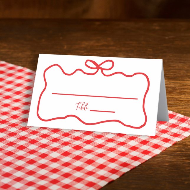 Tarjeta De Asiento Arco Mano Dibujada Ondulada Fiesta de Despedida de (Bow Red Hand Drawn Wavy Bridal Shower Place Card)