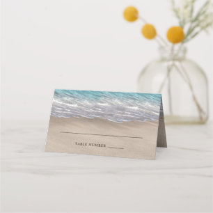 Tarjeta De Asiento Arena de playa Corazones Elegante Boda Tropical Mo