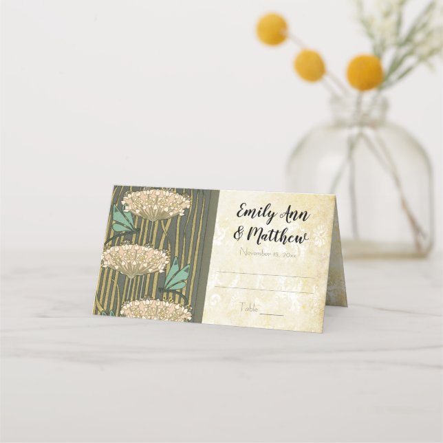 Tarjeta De Asiento Art Nouveau Dragonfly Lily Pad Boda (Reverso)