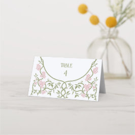 Tarjeta De Asiento Art Nouveau Floral Green y Boda Rosa