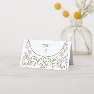Tarjeta De Asiento Art Nouveau Floral Green y Boda Rosa
