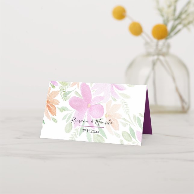 Tarjeta De Asiento Arte artístico Boho floral acuarela (Anverso)