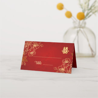 Tarjeta De Asiento Arte de línea floral Boda china