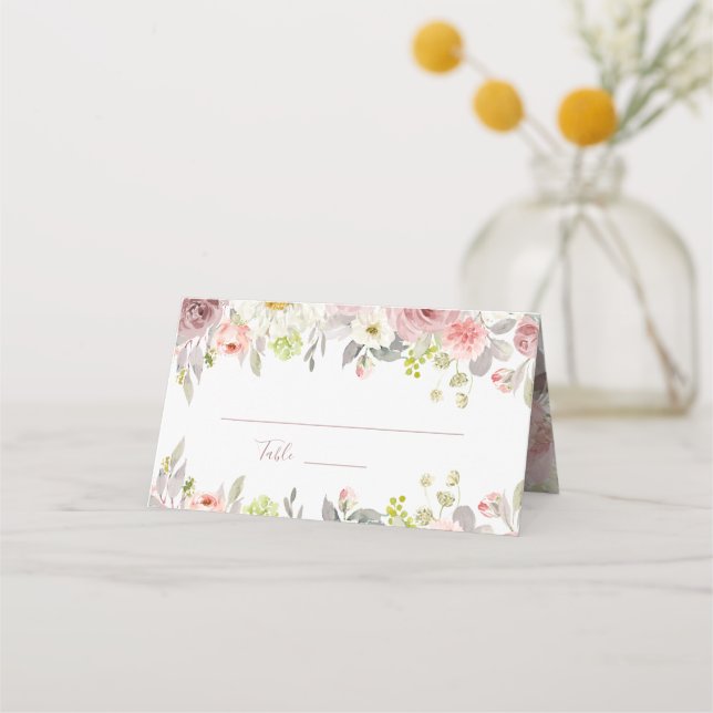 Tarjeta De Asiento ArtsApp H2 Dusty Pink Rosas Bridal Shower (Anverso)