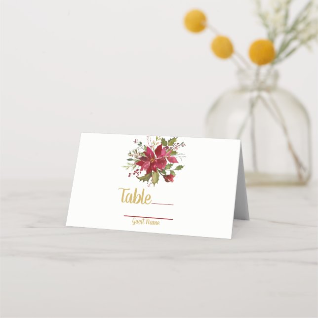 Tarjeta De Asiento Asiento de mesa de Boda de poinsettia navideña par (Reverso)