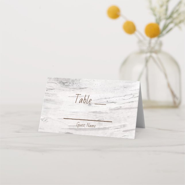 Tarjeta De Asiento Asiento de mesa de boda rústico de madera de abedu (Anverso)