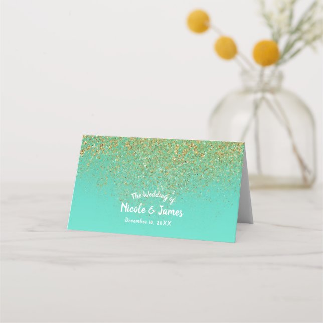 Tarjeta De Asiento Asiento de mesa de Fiesta Aqua Verde azulado Purpu (Anverso)