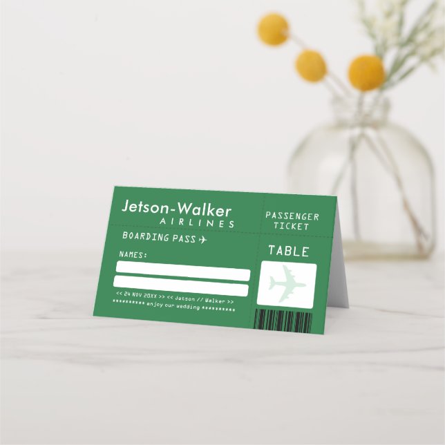 Tarjeta De Asiento Asiento para Boda invitado de la aerolínea Emerald (Anverso)
