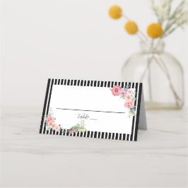 Tarjeta De Asiento Asientos de boda florales a rayas negras chic