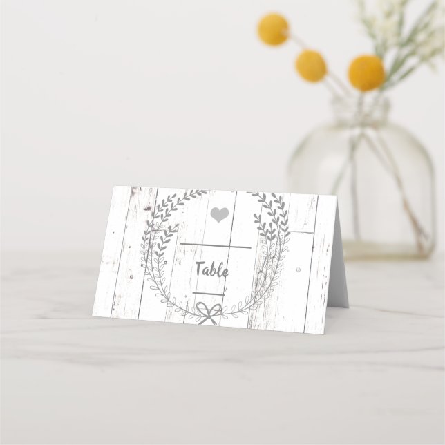 Tarjeta De Asiento Asientos de mesa de Boda rústico de madera blanca (Anverso)