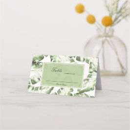 Tarjeta De Asiento Asientos de mesa de hojas tropicales verdes blanca