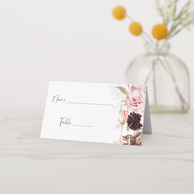Tarjeta De Asiento Asientos para Desayuno Nupcial con Flor de Champag (Anverso)