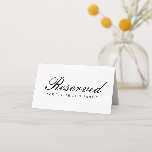 Tarjeta De Asiento Asientos reservados Elegante Blanco Negro Moderno  (Anverso)