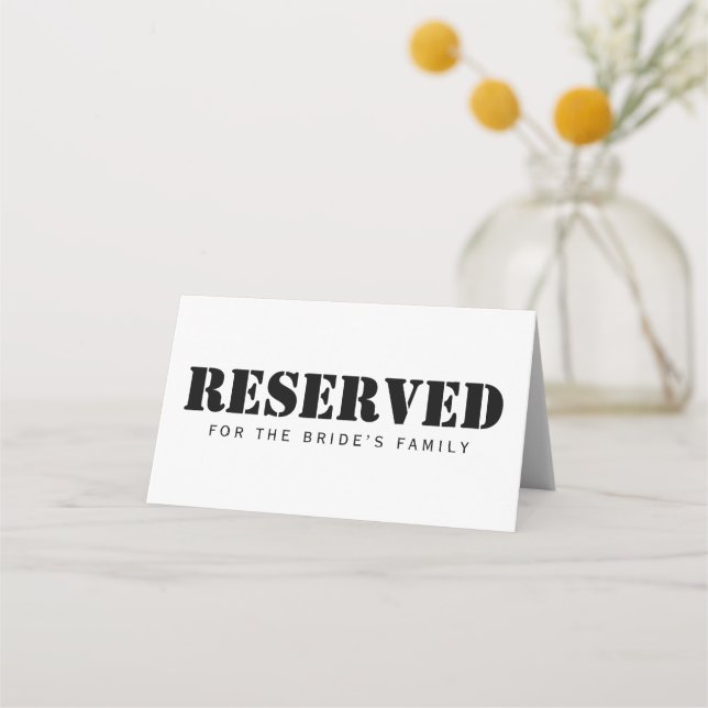 Tarjeta De Asiento Asientos reservados Sencillo Elegante Blanco Negro (Reverso)