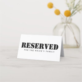 Tarjeta De Asiento Asientos reservados Sencillo Elegante Blanco Negro