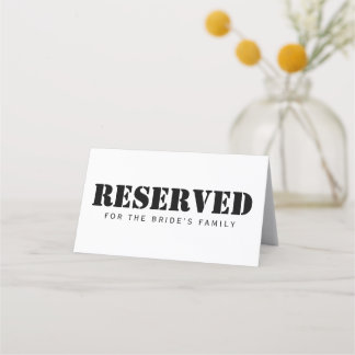Tarjeta De Asiento Asientos reservados Sencillo Elegante Blanco Negro