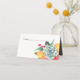 TARJETA DE ASIENTO ATRACCIÓN FLORAL SUCULENTA CUERNO BOHEMIANA BODA