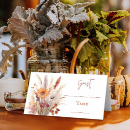 Tarjeta De Asiento Autumn Boho Floral Boda | Blanco