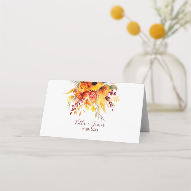 Tarjeta De Asiento Autumn Floral Boda Place Card (Reverso)