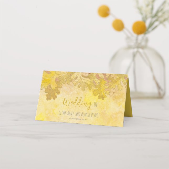 Tarjeta De Asiento Autumn Oak Leaves Boda Place Card (Anverso)