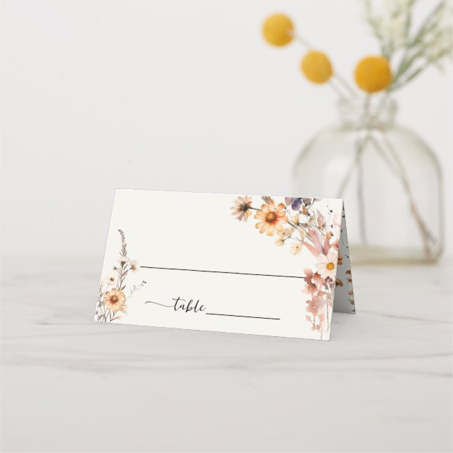 Tarjeta De Asiento Autumn Wildflowers Boho Boda Guest Name plegado (Anverso)