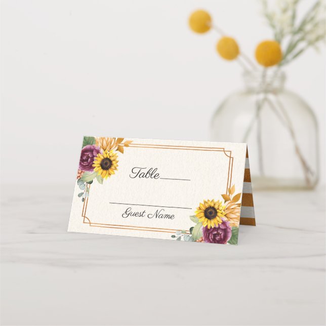 Tarjeta De Asiento Autumour Sunflower Floral Boda Place Card (Anverso)