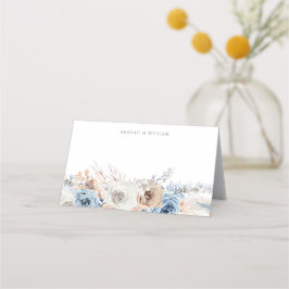Tarjeta De Asiento Azul Boho: Boda floral azul turbio
