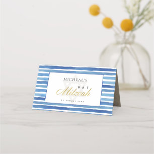 TARJETA DE ASIENTO AZUL INDIGO COLOR DE AGUA TIRA BAR BAR MITZVAH