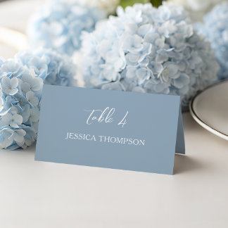 Tarjeta De Asiento Azul Polvoriento Escritura Simple Mesa de Boda Ele