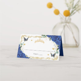 Tarjeta De Asiento Azul Real Mariposas Florales Quinceañera Cumpleaño
