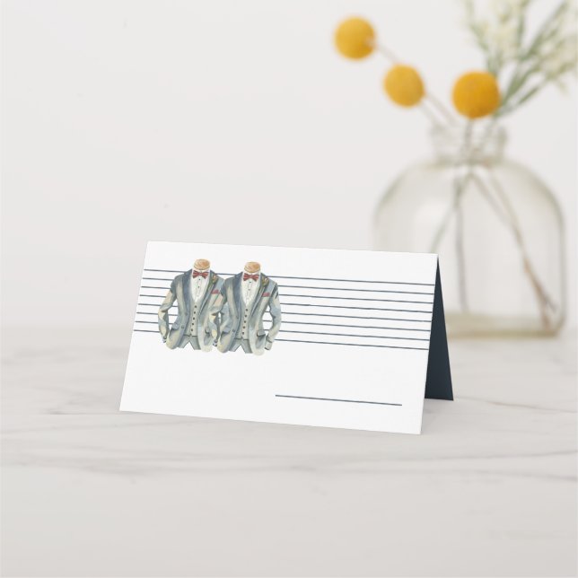 Tarjeta De Asiento Azul silenciado de dos grooms y Boda de amarras (Anverso)