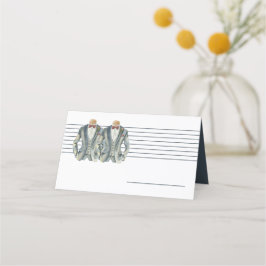 Tarjeta De Asiento Azul silenciado de dos grooms y Boda de amarras