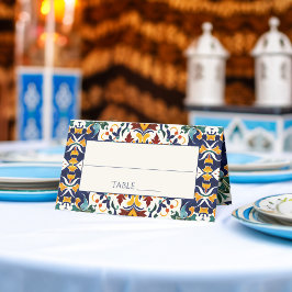 Tarjeta De Asiento Azulejo azul boda portugués mediterráneo