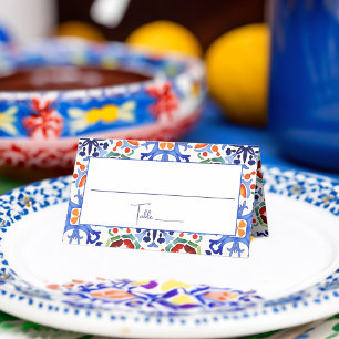 Tarjeta De Asiento Azulejos azules mexicanos coloridos impresión para