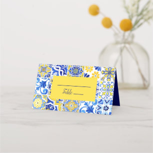 Tarjeta De Asiento Azulejos portugueses azul amarillo lugar de boda