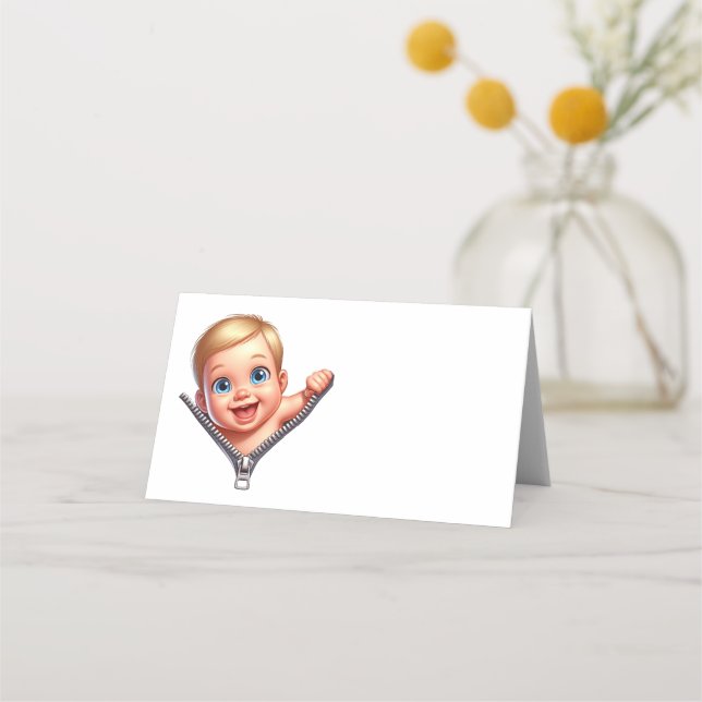 Tarjeta De Asiento Baby Boy Peeking Baby Shower White Gracias (Anverso)