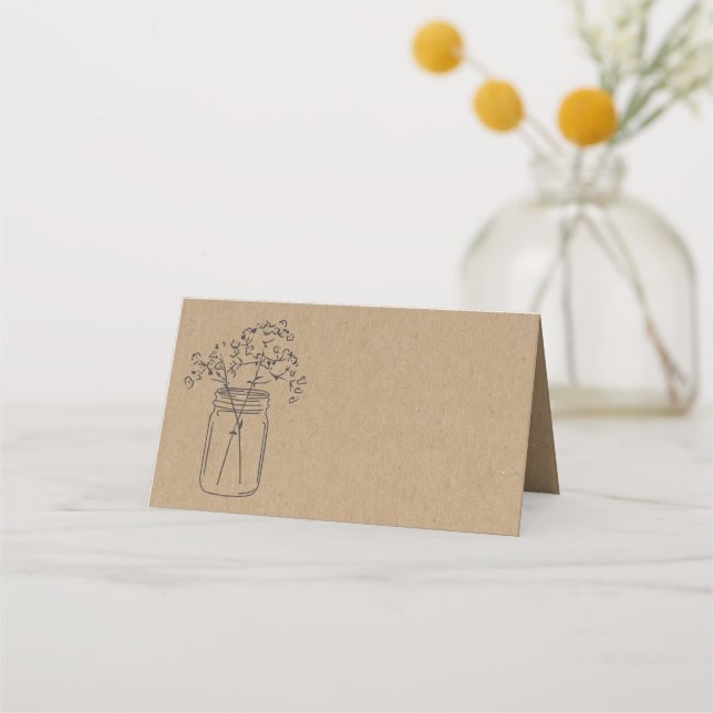 Tarjeta De Asiento Baby Breath Mason Jar Doble Tent Style Place Card (Anverso)